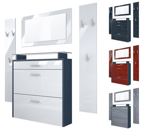 Garderobenset Garderobe Paneele Schuhschrank Spiegel Malea Anthrazit - Bild 1 von 30