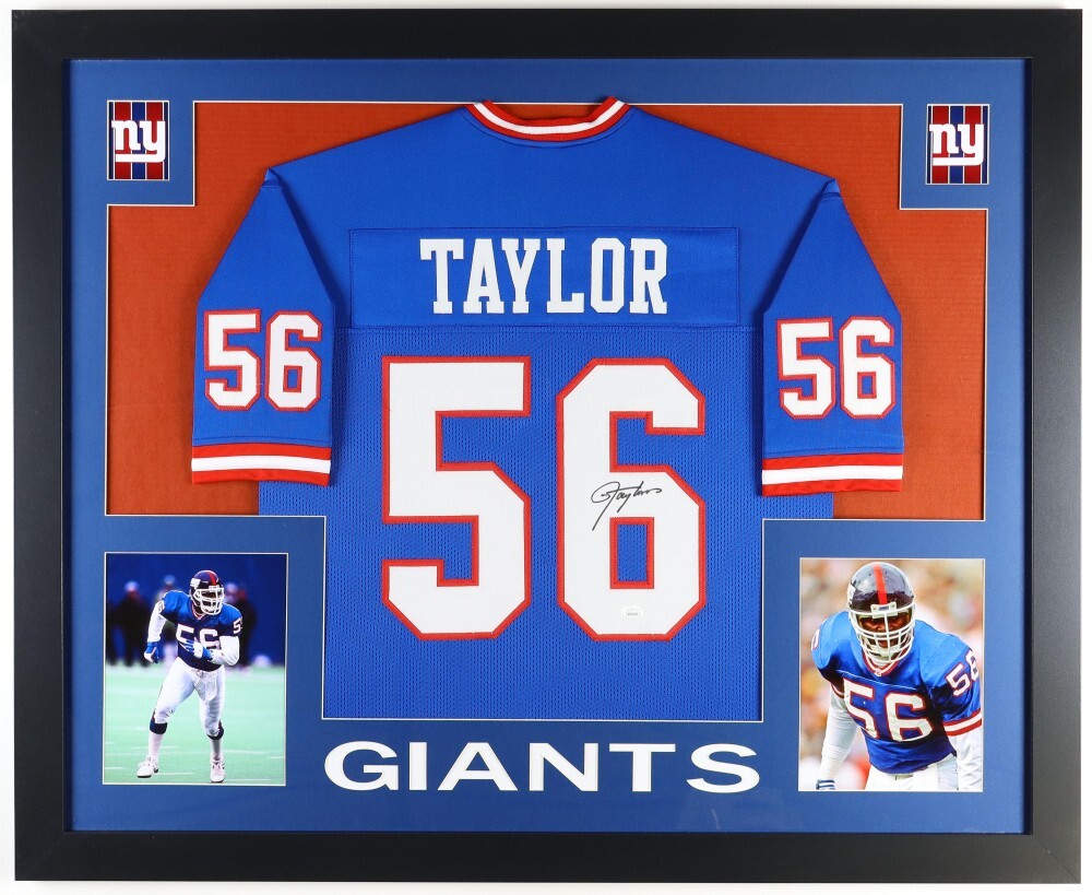 Lawrence Taylor- Autographed Signed New York Giants 35X43 Framed Jersey (JSA) 10Xpro Bowl L.B 