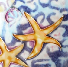 Starfish hand painted ceramic art tile coaster 4 x 4 inches with back