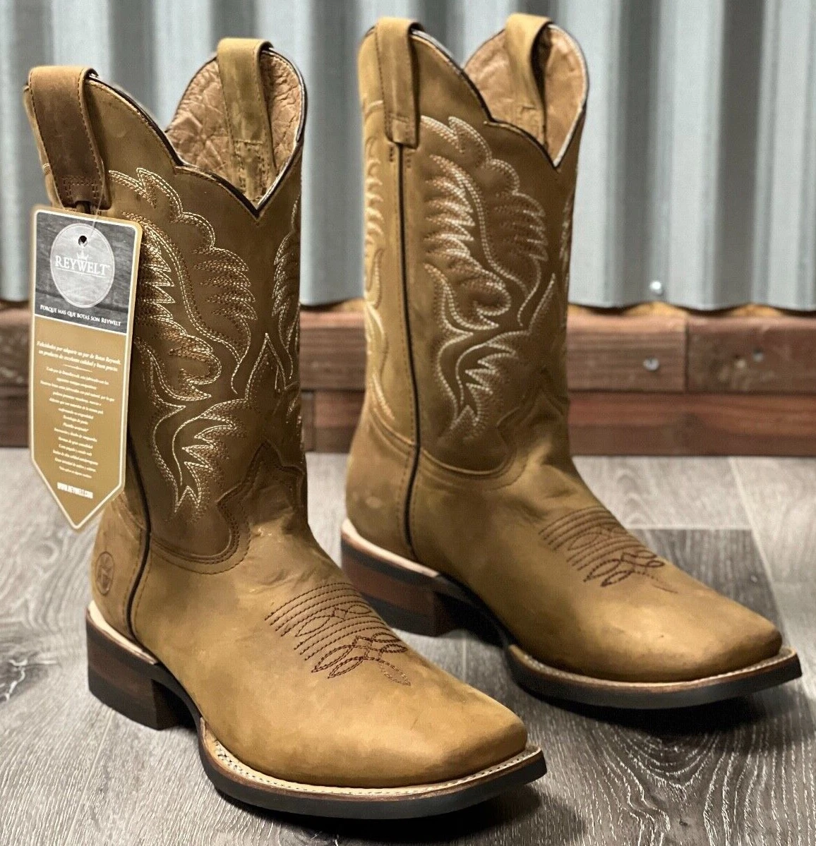 MEN'S RODEO COWBOY BOOTS GENUINE LEATHER CRAZY TAN RUBBER SOLE BOTAS  VAQUERAS