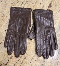 Vintage Size M/L 7.5 Brown Leather Knit Lined 8.5" Gloves Stitching Detail