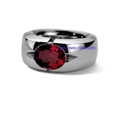 Natural Garnet Gemstone with 925 Sterling Silver Ring for Men's #9088