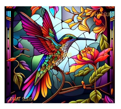 20oz Sublimation Tumbler Wrap Stained Glass Hummingbird Ready To Press Transfer