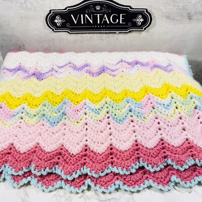 Vintage Handmade Crochet Afghan/Throw/Baby Blanket 45x45 Beautiful Bright Colors