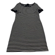 Talbots A-Line Dress Petite’s Medium Black White Stripes Keyhole Back Cotton