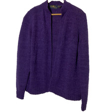 Vintage 1980s LeRoy Cardigan Sweater Women XL Purple Open Front Grannycore