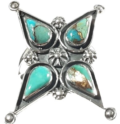 925 STERLING SILVER LARGE SHADOWBOX STARBURST MATRIX TURQUOISE SIZE 8 RING 5.3g