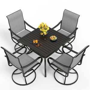 5 Piece Outdoor Dining Furniture Set Patio Table Chairs Set Swivel Armchair Gray