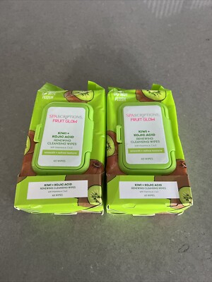 2Pk SpaScriptions Kiwi + Kojic Acid Renewing CLEANSING WIPES 60 Wipes Each | New