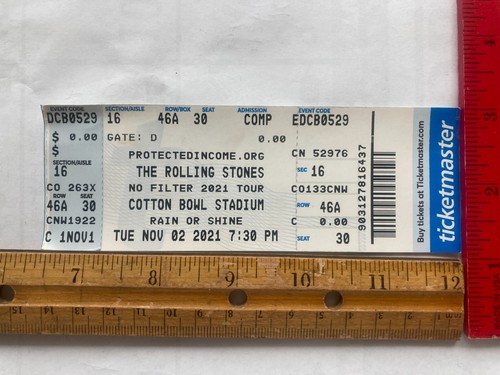 The Rolling Stones 11/02/2021 Cotton Bowl Stadium Dallas Texas Full Ticket