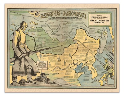MONGOLIA AND MANCHUKUO Vintage Pictorial Map 1936 -Unframed- Print