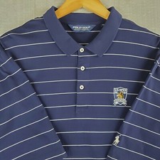 POLO RL GOLF x OAKMONT Size XL Blue White Striped Golf Polo Shirt Mens Cotton