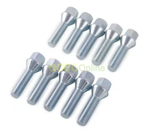 10pc Silver OEM Length Lug Bolts - 12x1.5 Threads - 26mm Shank - Cone Seat