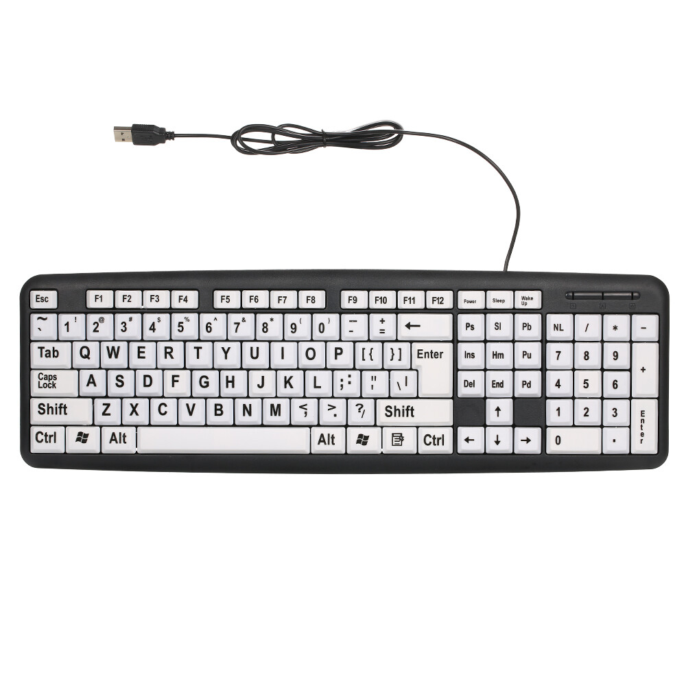 White Keys &Black Letter 107 keys Large Print USB Elderly Computer