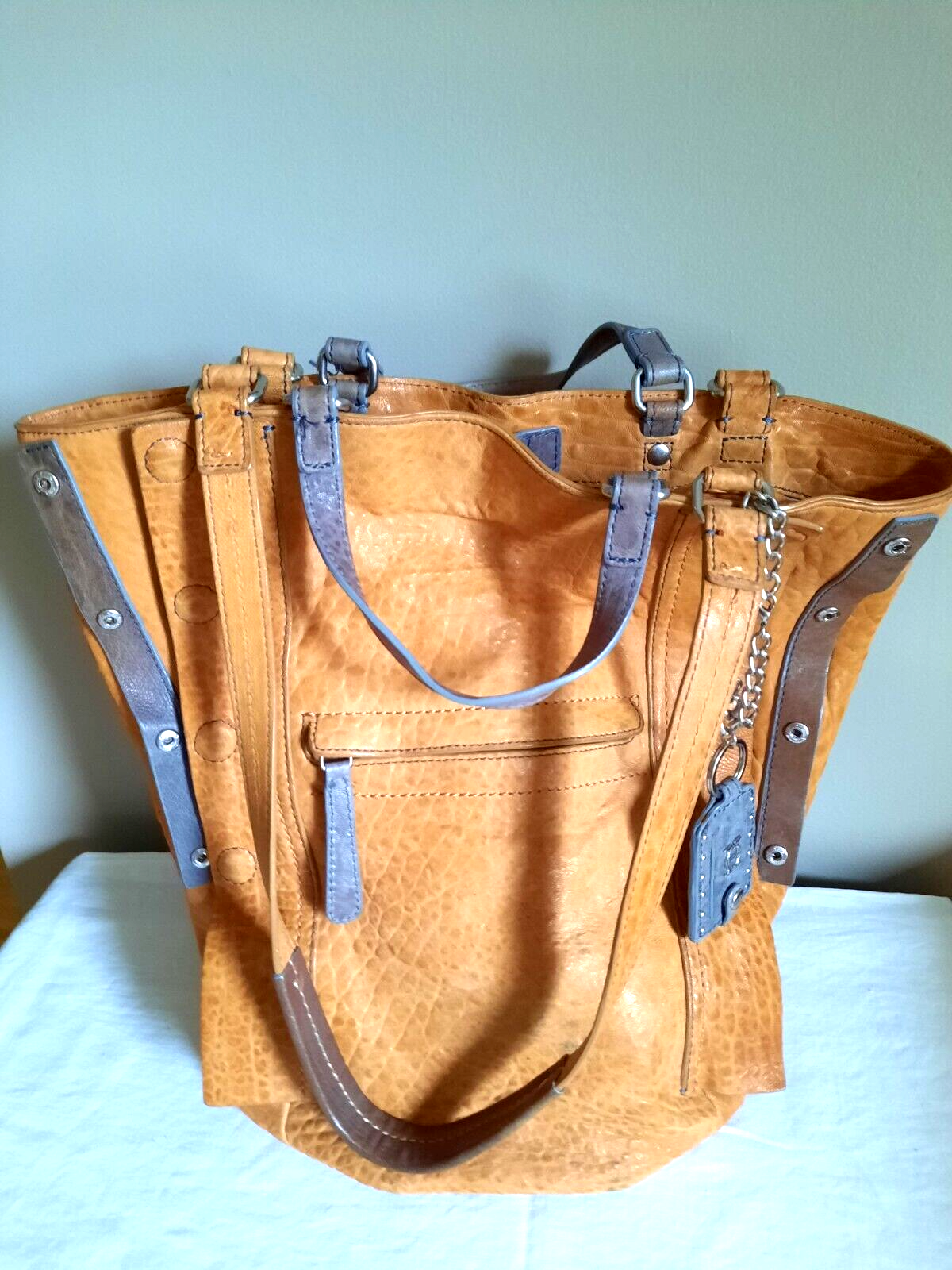 OLIVIA HARRIS Tan/Brown Accent Textured Leather Handbag Clutch Shoulder Tote Bag
