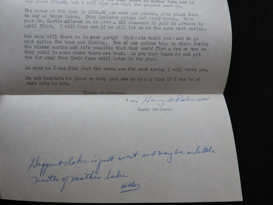 1965 KCR CAMP HARRY ROBINSON HUNTING FISHING GUIDE STERLING IL WHITE DOG ONTARIO - Image 4 of 4