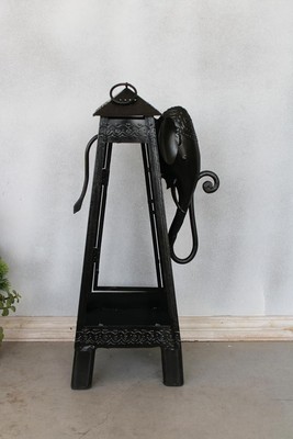 Vintage Antique Iron Elephant Candle Stand Handcarved Elephant Statue