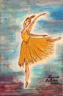 Original painting 4x6'' Ballerina ballet dancer canvas panel by Lynne Kohler