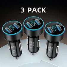 3 Pack Car Charger USB Charging Dual Port 3.1A Cigarette Lighter Adapter