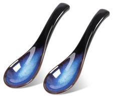 Asian Soup Spoon Set, Blue Japanese Soup Spoon Ceramic Chinese Soup Spoons Set