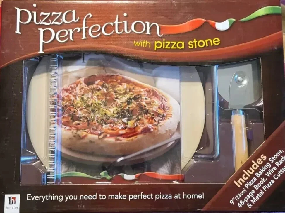Pizza Perfection 9" Pizza Stone & Book Pizza Stone with Rack & Cutter Hinkler