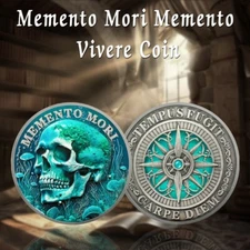 Memento Mori Skull Coin Tempus Fugit Carpe Diem Compass Design Embrace Life Time
