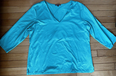 A'nue Ligne  women 12 aqua tactel blend v neck 3/4 sleeve pullover
