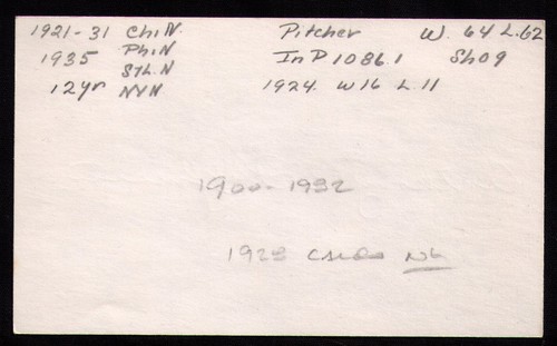 Anthony Tony Kaufmann SIGNED 3x5 Index Card 1921 - 1935 Chicago Cubs Cardinals - Picture 2 of 2