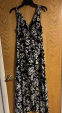 Black, floral, long dress,small, Material Girl, shorts underneath with long slit
