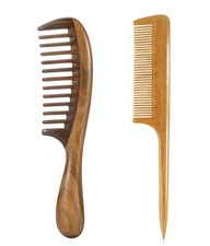 2pcs Wooden Wide Tooth Hair Comb Sandalwood Tail Combs for Curly Thick Hair S...