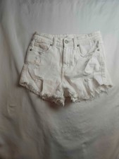Eunina Lulu High Rise Cut Off Shortie Short Women Size XS White Denim Distressed