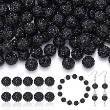 105pcs 10mm Rhinestone Beads for Jewelry Making, Black Shiny Round Disco Ball Be