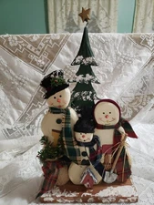 Primitive Christmas Snow Family With Christmas 🎄 Wooden Decoration 