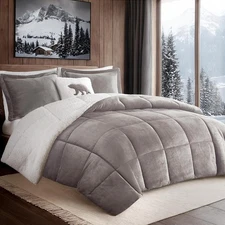 Woolrich Reversible Comforter Set Ultra Soft Plush to Sherpa Grey/Ivory King 4 P