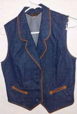 Vintage 60s 70s Whip O Will Blue Brown Vest Youth 13/14 Denim Sleeveless Western