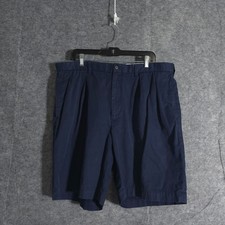 Vtg Polo Golf Ralph Lauren Shorts Mens 38 Blue Linen Chino Pleated Preppy Solid