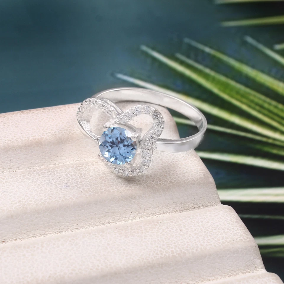 Aquamarin Edelstein 6x6 mm Ring 925 Sterling Silber Verlobungsring Cluster 5-9 - Bild 2 von 4