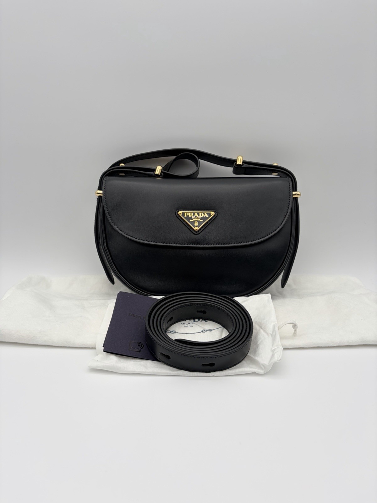 Prada Arqué Leather Shoulder Bag With Flap Black 2025 RM26020086