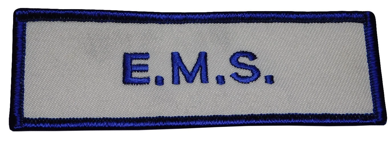 Pack of 6 E.M.S. Blue & White Rectangular Iron On Patch PL-348