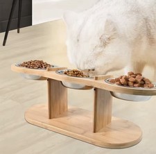 Ciotola Rialzata Inclinata Per Cani E Gatti Con 3 Ciotole Supporto In Legno