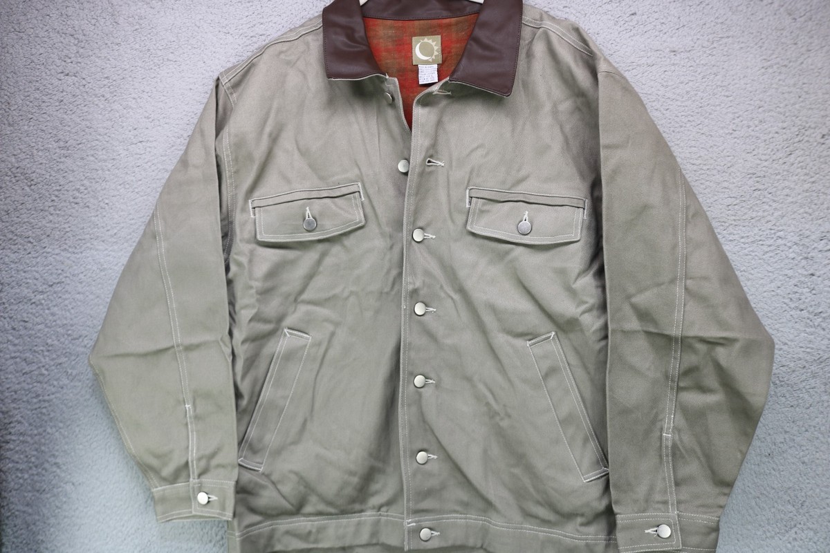 Vtg. Marlboro Men's Button Down Canvas Jacket w/Leather Collar
