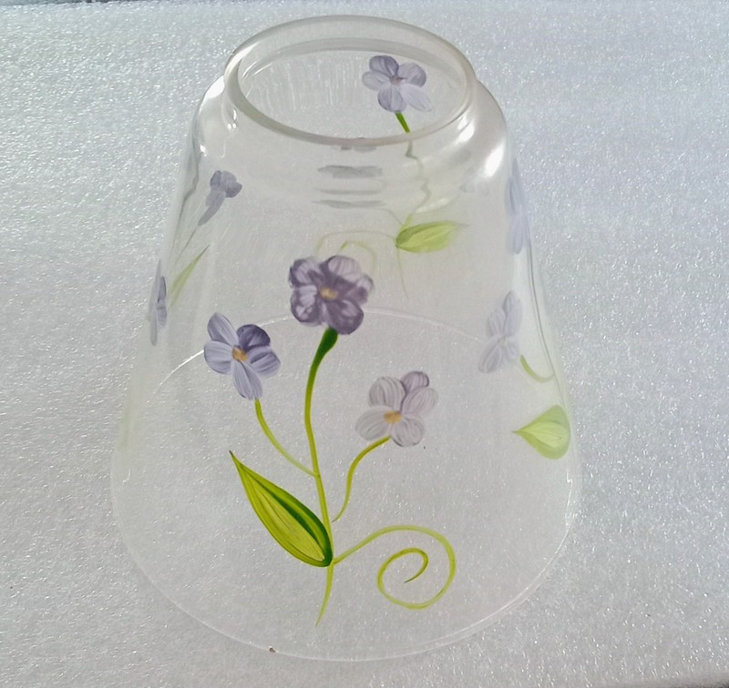 Vintage Glass Hand Painted 4 X 4.5" Lamp Shade Fenton? Aladdin? Purple Flowers 