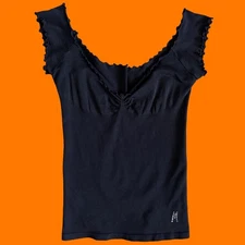 00's vintage black cap sleeve y2k bodycon top MEDIUM LARGE Marciano