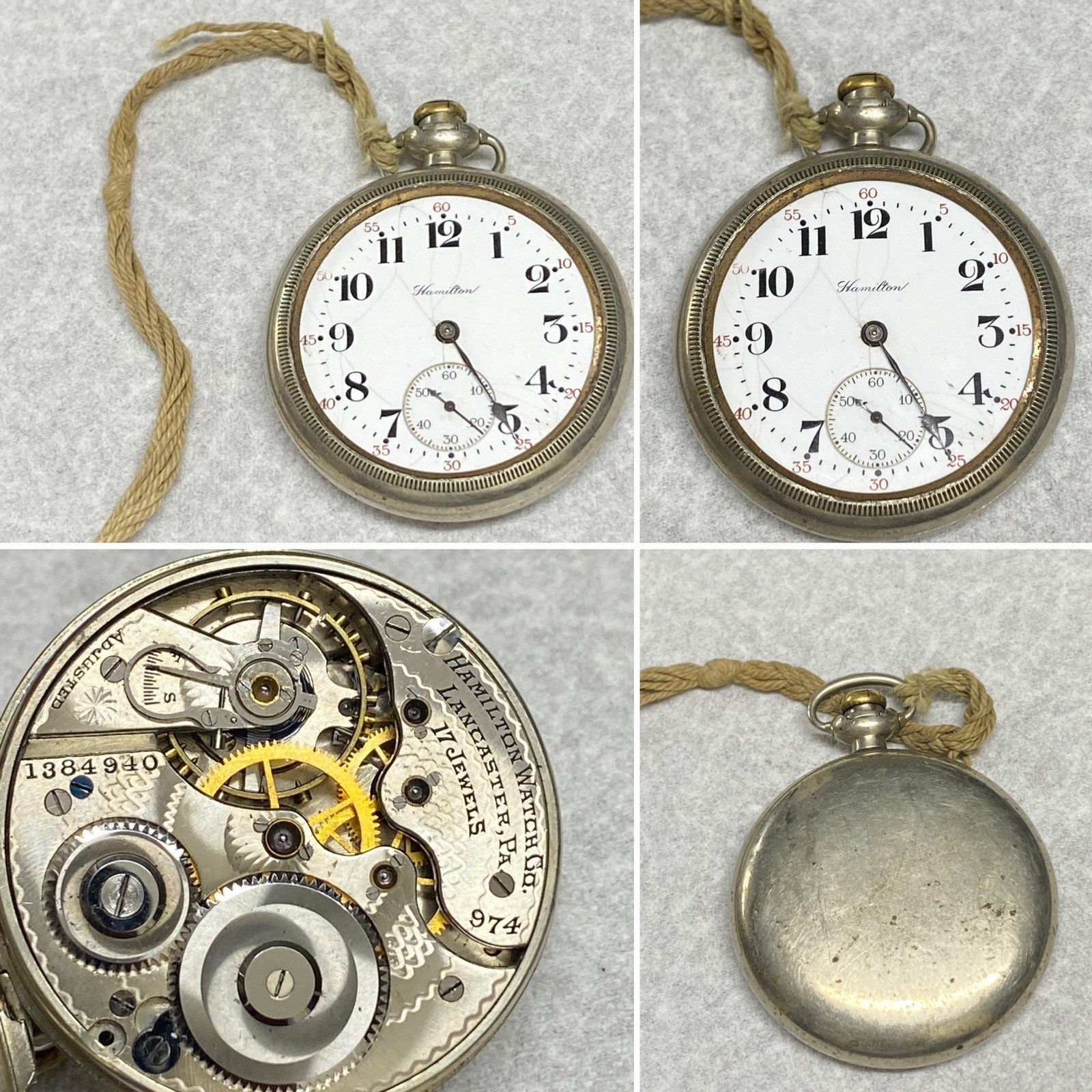 1919 Hamilton Model 2 Grade 974 16S 17J Pocket Watch