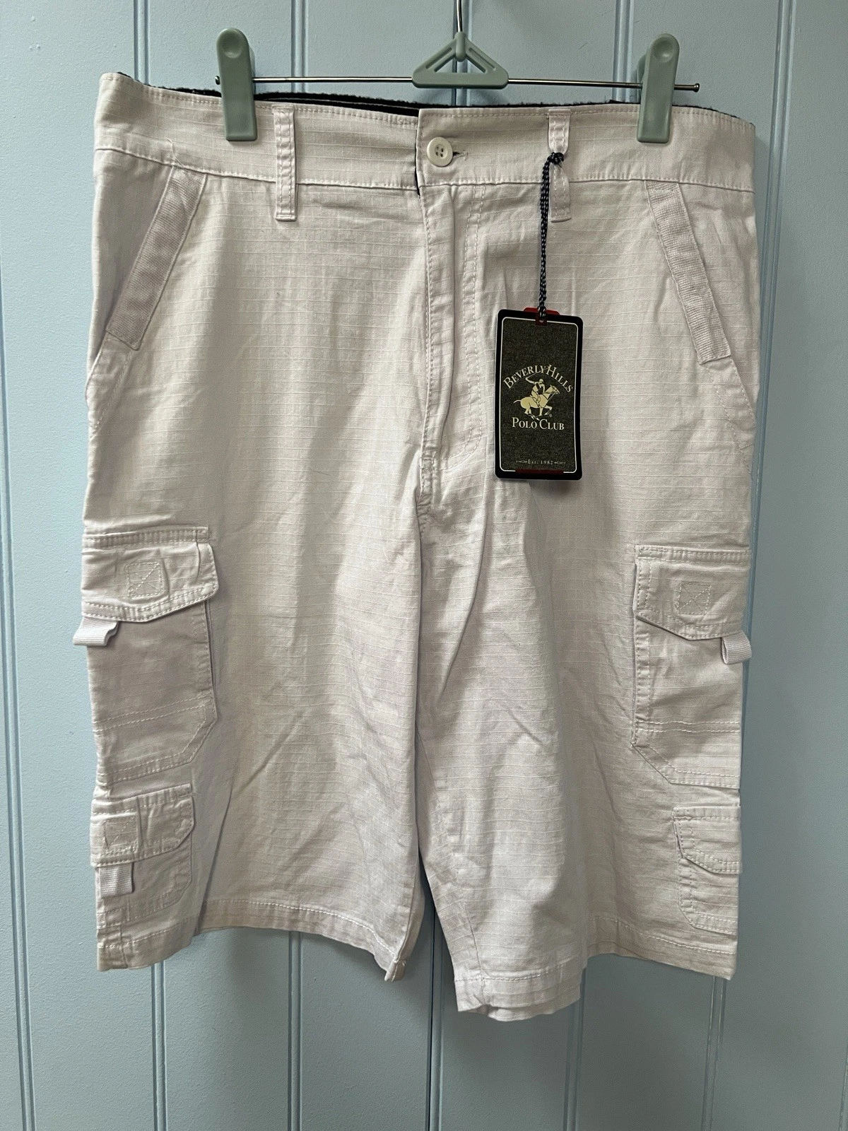 Beverly Hills Polo Club White Flat Front Men's Cargo Shorts Size 30