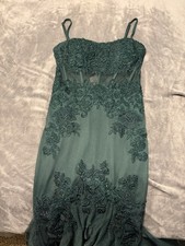 Blondie Nites Emerald Green Beaded Lace Prom Dress Size 3 Corset Back Tulle Gown