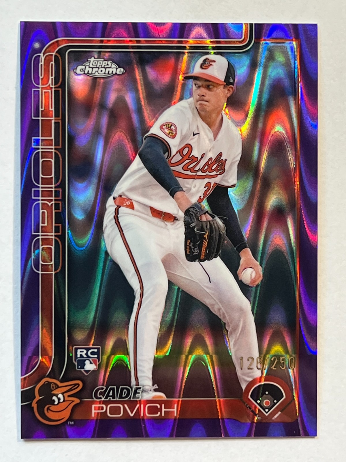 🔥2025 Topps Chrome Purple RayWave /250 #140 Cade Povich RC Baltimore Orioles🔥