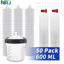 50 Pack Disposable Paint Spray Gun Cup Liners & Lid System Kit 20oz 600ML Cups