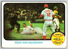 1973 Topps REDS WIN SQUEAKER #205 Reds / A's 72 World Series creases