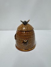 Vintage Ceramic Beehive Honey Pot with Raised Bee Detail & Lid